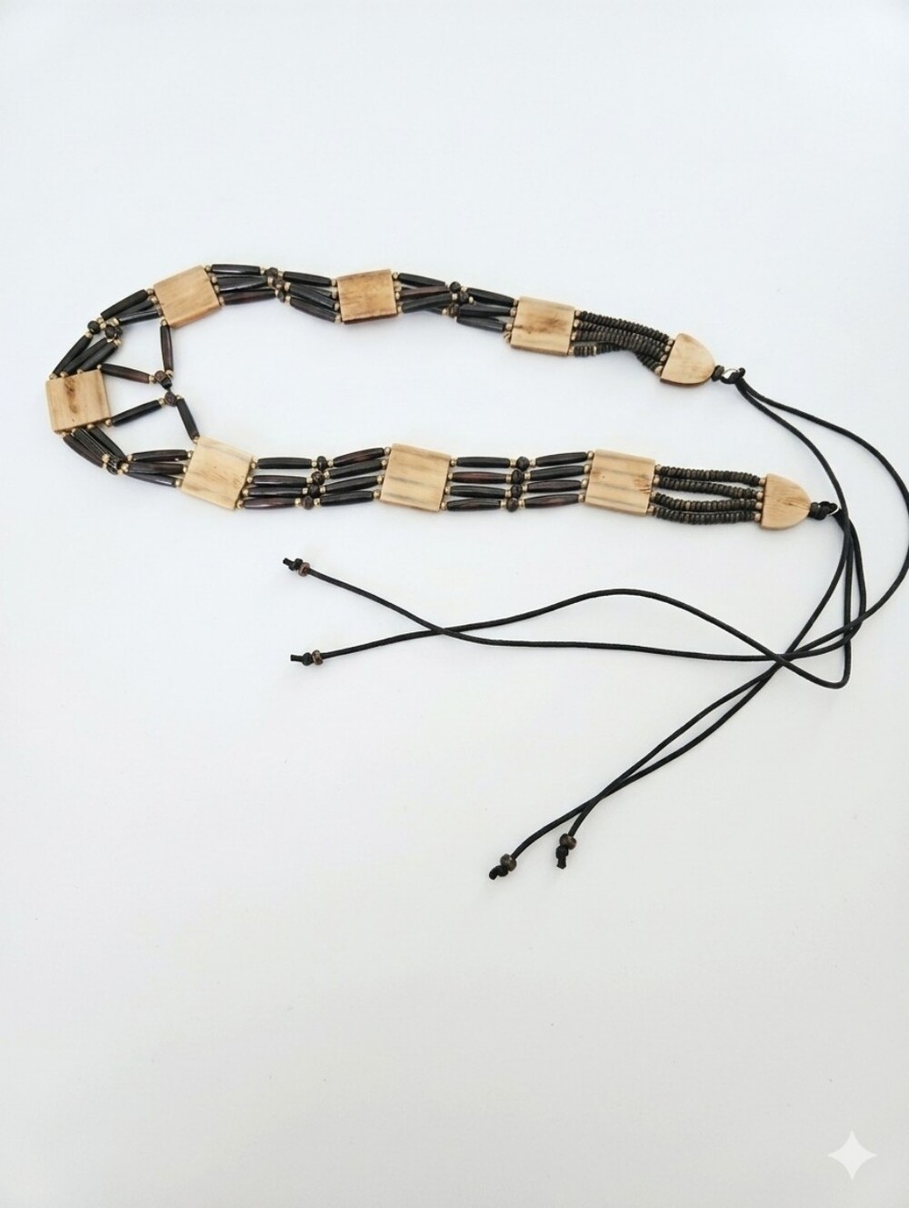 Vintage Handcrafted Black and Tan Beaded Waist Belt Or Necklace